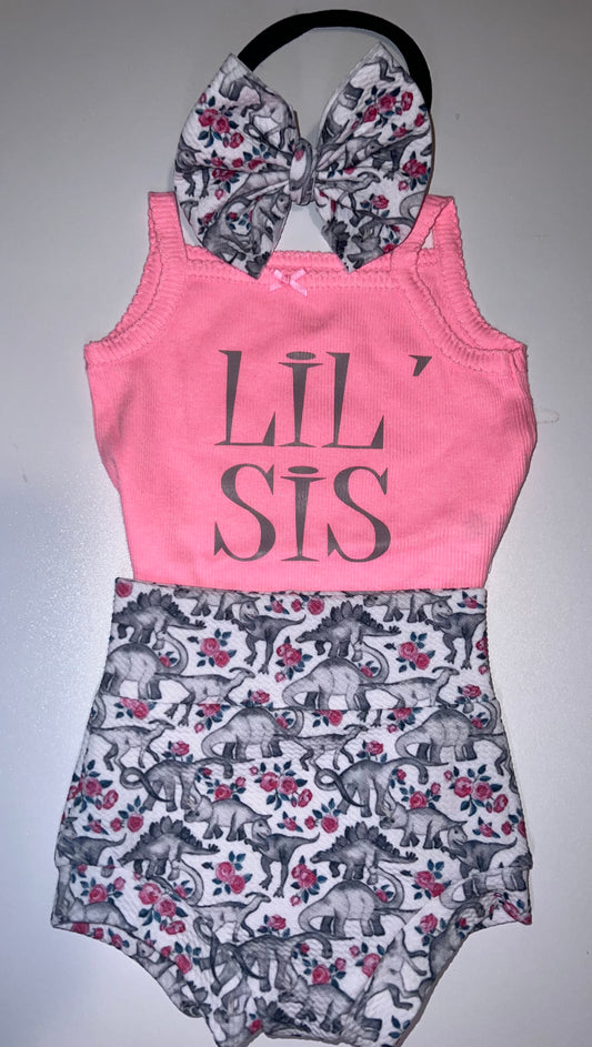 Lil Sis Dino bummies and nylon bow set