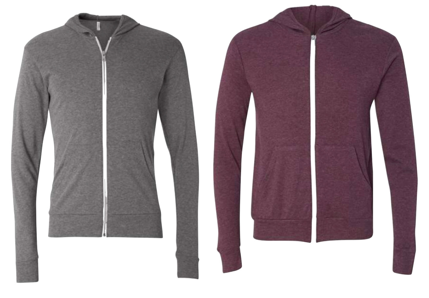 Bella canvas-triblend lightweight, full, zip hooded long sleeve tee-3939