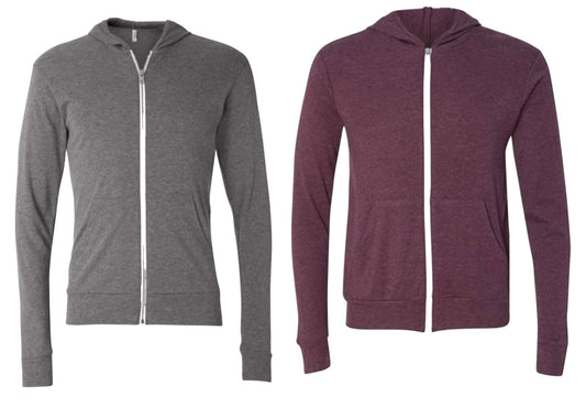 Bella canvas-triblend lightweight, full, zip hooded long sleeve tee-3939