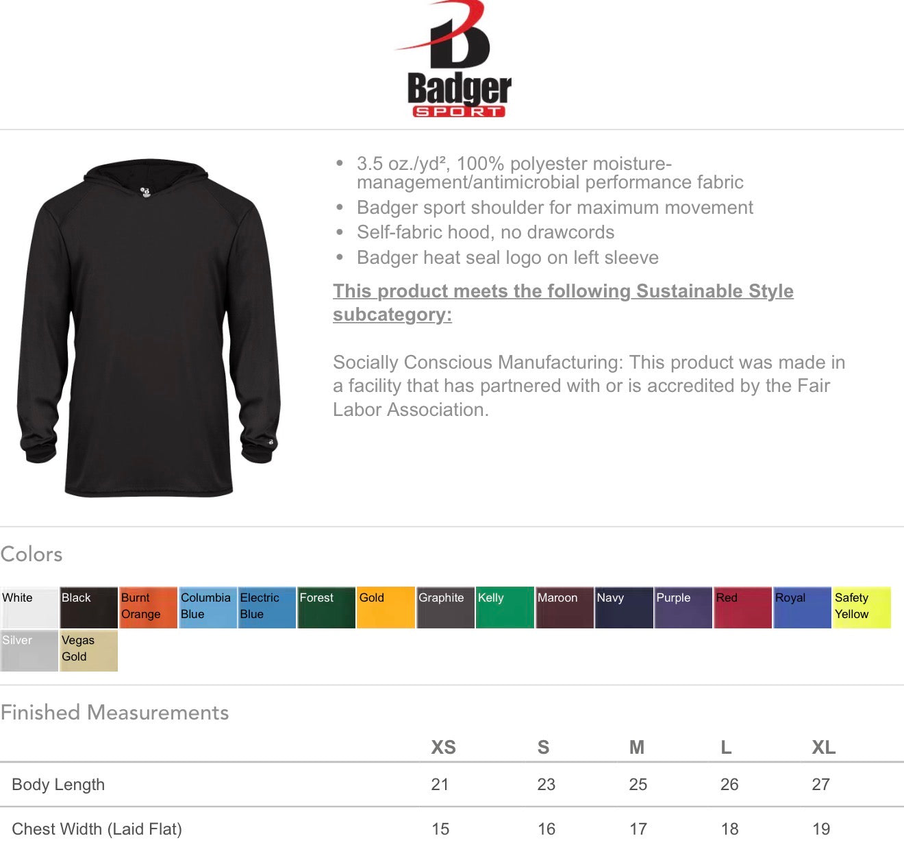 Youth & Adult Badger Team hooded longsleeve